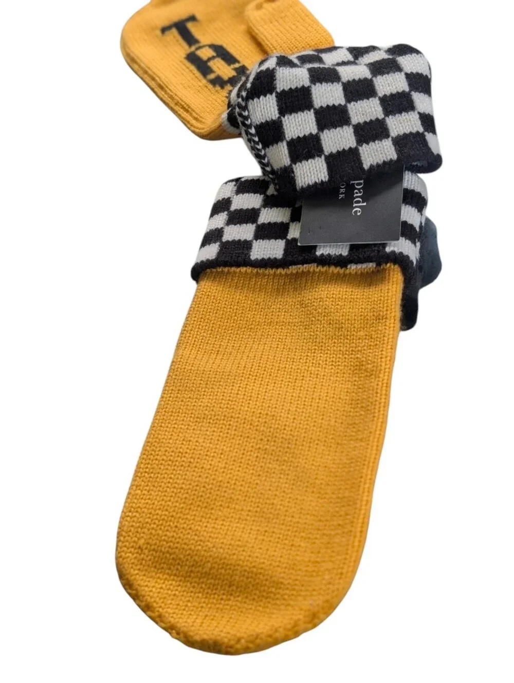 NWT Kate Spade ♠️ New York Taxi Checkboard Mittens Yellow Black